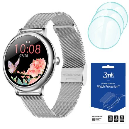 Smartwatch Garett Lady Julia srebrny + 3 szkła na ekran ZESTAW 5904238480731