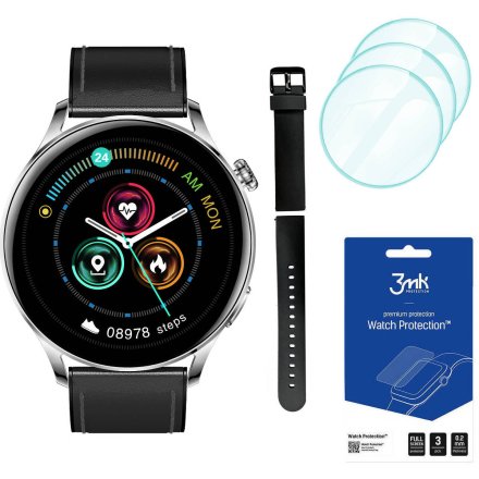 Smartwatch Garett Men Elegance czarny + 3 szkła na ekran ZESTAW 5904238483732