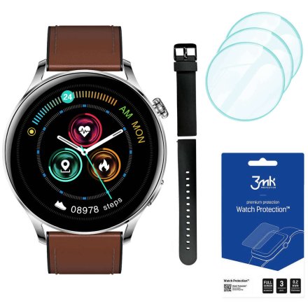 Smartwatch Garett Men Elegance brąz + 3 szkła na ekran ZESTAW 5904238483725
