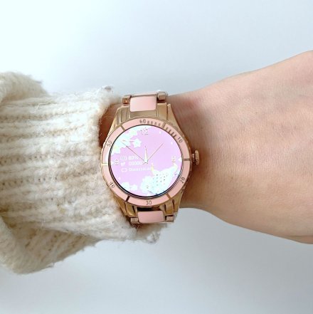 Różowy smartwatch damski z funkcją rozmowy Rubicon RNCE82 SMARUB134