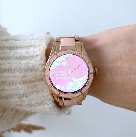 Różowy smartwatch damski z funkcją rozmowy Rubicon RNCE82 SMARUB134