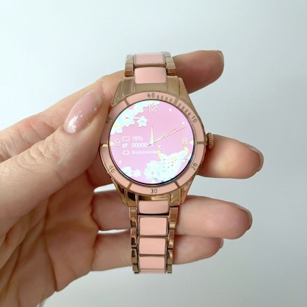 Różowy smartwatch damski z funkcją rozmowy Rubicon RNCE82 SMARUB134