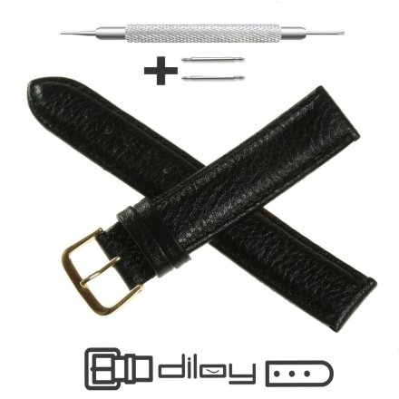 Czarny pasek 14 mm skórzany DILOY 131.14.01 + GRATIS dwa teleskopy i narzędzie