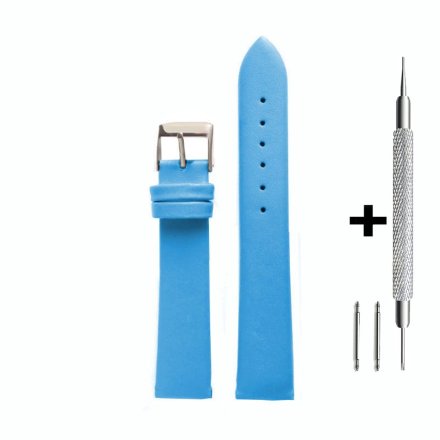 Niebieski pasek 18 mm skórzany DILOY 301.18.19 + GRATIS dwa teleskopy i narzędzie