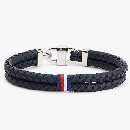 Podwójna męska bransoleta Tommy Hilfiger pleciona granatowa skóra 2790362