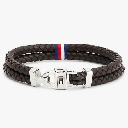 Podwójna męska bransoleta Tommy Hilfiger pleciona brązowa skóra 2790363