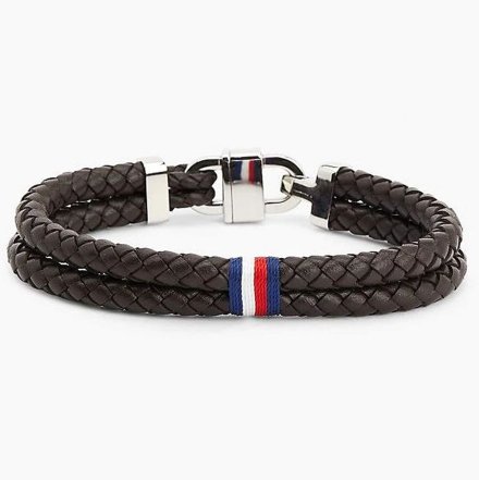 Podwójna męska bransoleta Tommy Hilfiger pleciona brązowa skóra 2790363