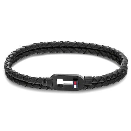 Czarna skórzana pleciona bransoletka męska Tommy Hilfiger 2790386