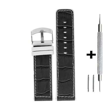 Czarny pasek 18 mm skórzany DILOY 340.18.22.1 + GRATIS dwa teleskopy i narzędzie