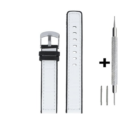 Biały pasek 22 mm skórzany DILOY 340.22.1 + GRATIS dwa teleskopy i narzędzie