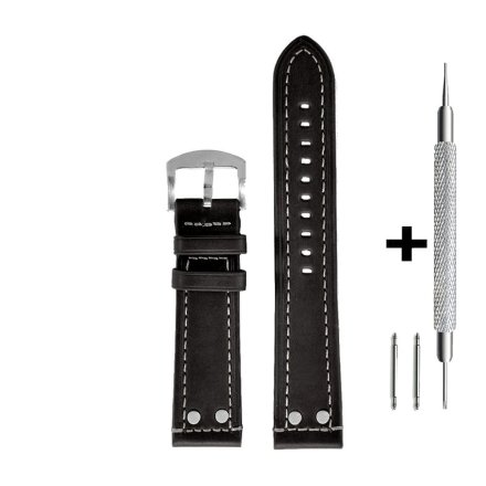 Czarny pasek 24 mm skórzany DILOY 381.24.01 + GRATIS dwa teleskopy i narzędzie