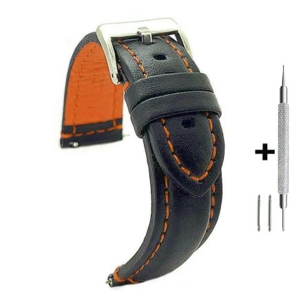Czarny pasek 20 mm skórzany DILOY 393.20.56 + GRATIS dwa teleskopy i narzędzie