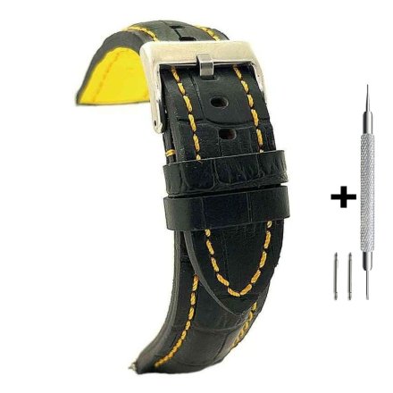 Czarny pasek 20 mm skórzany DILOY 395.20.55 + GRATIS dwa teleskopy i narzędzie