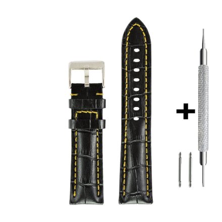 Czarny pasek 24 mm skórzany DILOY 395.24.55 + GRATIS dwa teleskopy i narzędzie