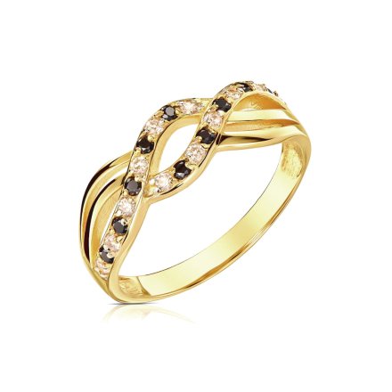 Biżuteria SAXO Złoty Pierścionek Złoto 8K pr.333 biało-czarne kryształy r.19