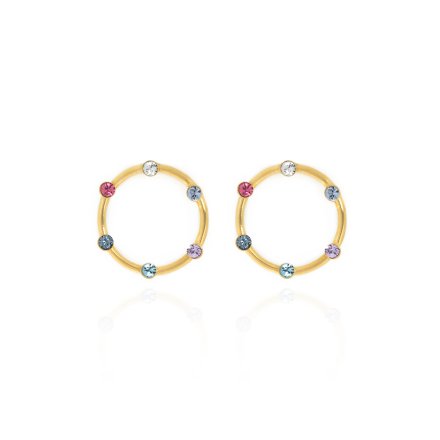 Złote kolczyki okręgi z kolorowymi kryształami VICTORIA CRUZ • SREBRO 925