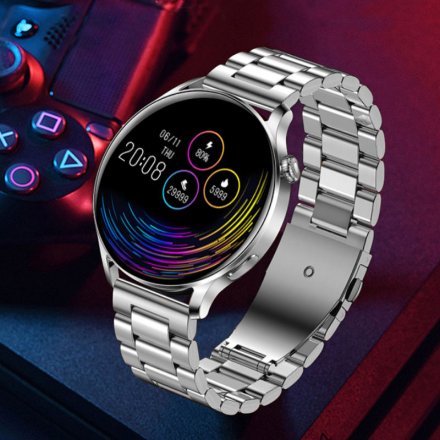 Smartwatch damski z funkcją rozmowy Rubicon SMARUB129 ze srebrną bransoletką RNCE81