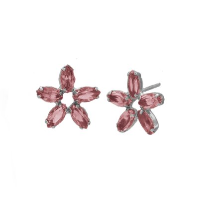 BIŻUTERIA VICTORIA CRUZ - Kolczyki damskie kwiatki z kryształem w różowym kolorze A3994-26HT