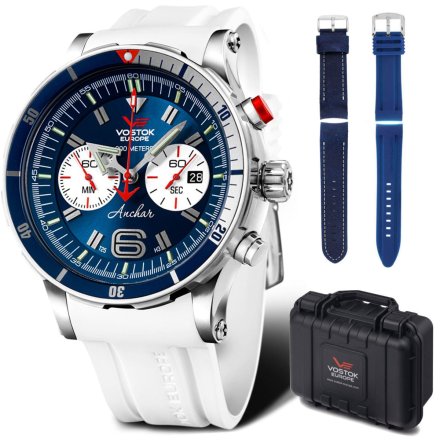 Zegarek Vostok Europe Anchar Chrono 6S21-510A583 biało-niebieski