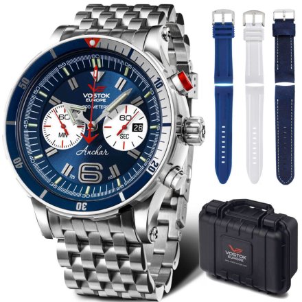 Zegarek Vostok Europe Anchar Chrono z bransoletą 6S21-510A583 niebiesko-biały