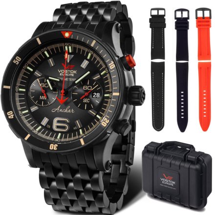 Zegarek Vostok Europe Anchar Chrono z bransoletką 6S21-510C582 czarno-czerwony