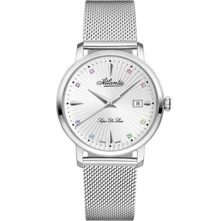 Zegarek Damski Atlantic Super De Luxe srebrny z bransoletką mesh 29355.41.29MB