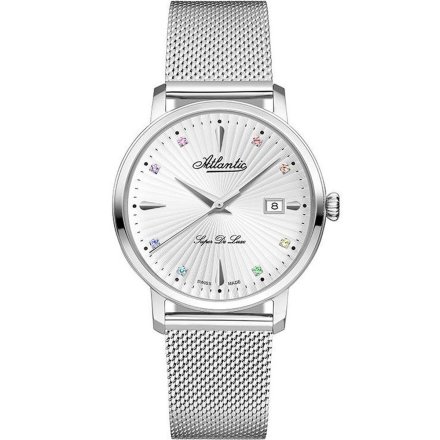 Zegarek Damski Atlantic Super De Luxe srebrny z bransoletką mesh 29355.41.29MB