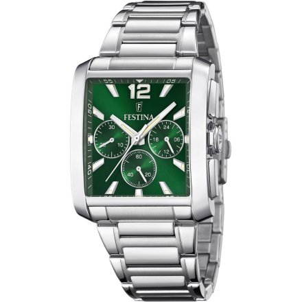  Prostokątny Zegarek Męski Festina 20635/3 Timeless Chronograph z zieloną tarczą