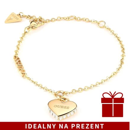 Złota bransoletka Guess z sercem z kryształkami GUESS FALLING IN LOVE JUBB02229JW (S)