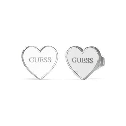 Srebrne kolczyki Guess serca z logo GUESS STUDS PARTY JUBE02171JW