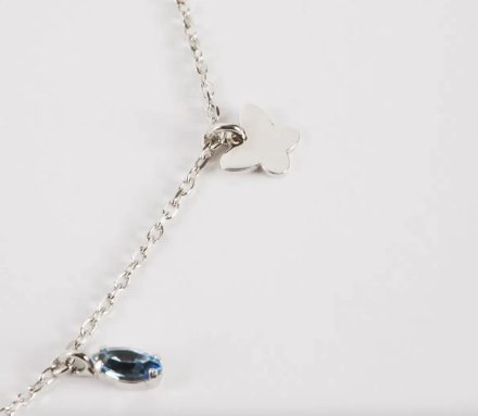Srebrna bransoletka z zawieszkami motylek niebieskie kryształy VICTORIA CRUZ • SREBRO 925