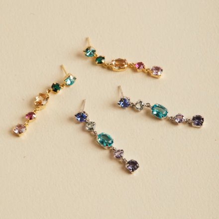 Złote kolczyki wiszące kolorowe kryształy VICTORIA CRUZ • SREBRO 925