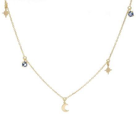 Złoty naszyjnik z zawieszkami księżyc gwiazdka kryształ VICTORIA CRUZ • SREBRO 925