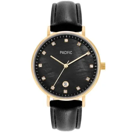 Złoty damski zegarek z czarnym paskiem PACIFIC X6090-07