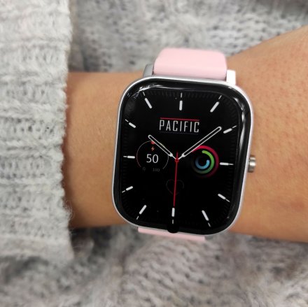 Smartwatch Pacific 20-8 Różowy prostokątny z funkcją rozmowy Kroki Puls Kalorie Sport