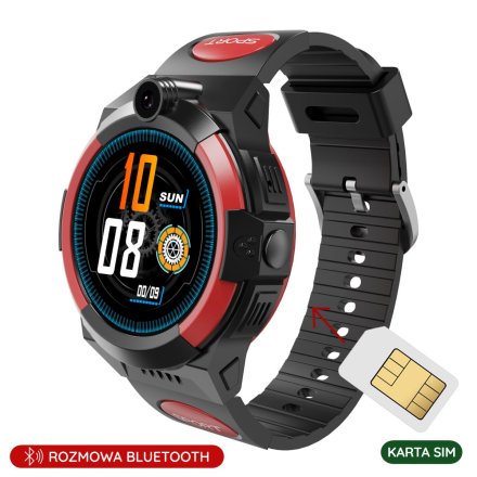 Smartwatch dla dziecka SIM GPS WIDEO ROZMOWY Czarno-czerwony Pacific 31-03 + TOREBKA KOMUNIJNA