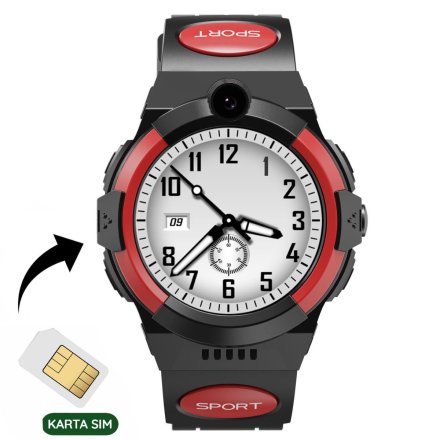 Smartwatch dla dziecka SIM GPS WIDEO ROZMOWY Czarno-czerwony Pacific 31-03 + TOREBKA KOMUNIJNA