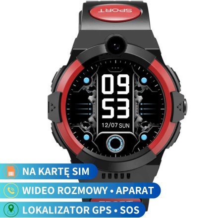 Smartwatch dla dziecka SIM GPS WIDEO ROZMOWY Czarno-czerwony Pacific 31-03