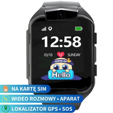 Smartwatch dla dzieci SIM GPS WIDEO ROZMOWY Czarny Pacific 32-01