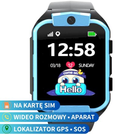 Smartwatch dla dzieci SIM GPS WIDEO ROZMOWY Niebieski Pacific 32-02 + TOREBKA KOMUNIJNA