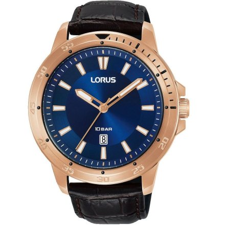 Zegarek Męski Lorus Classic różowozłoty z czarnym paskiem RH920PX9