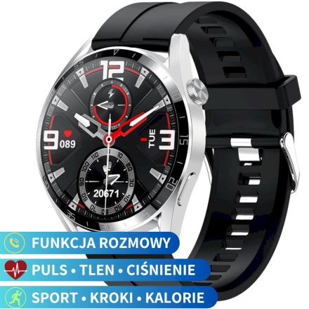 Smartwatch z funkcją rozmowy czarny Pacific 42-01 Sport Kroki Kalorie Puls Ciśnienie