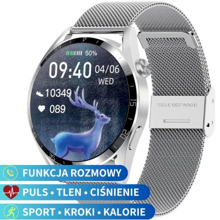 Smartwatch z funkcją rozmowy srebrny Pacific 42-02 Sport Kroki Kalorie Puls Ciśnienie