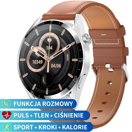 Smartwatch z funkcją rozmowy brązowy Pacific 42-03 Sport Kroki Kalorie Puls Ciśnienie