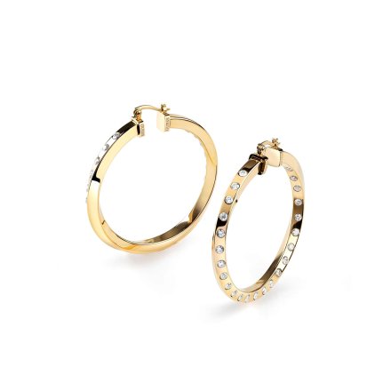 Złote kolczyki Guess koła z kryształami 4 cm GUESS HOOPS DON'T LIE JUBE01486JW