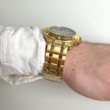 Złoty zegarek męski Guess Continental z bransoletką i czarną tarczą GW0260G2