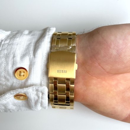 Złoty zegarek męski Guess Continental z bransoletką i czarną tarczą GW0260G2