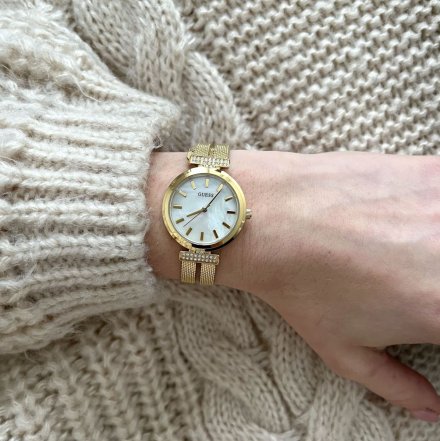 Złoty elegancki zegarek Guess Array z bransoletką GW0471L2
