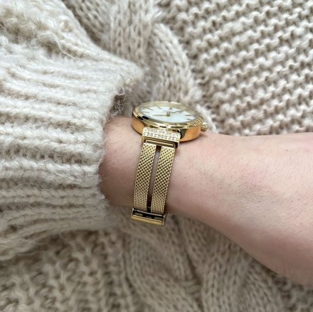 Złoty elegancki zegarek Guess Array z bransoletką GW0471L2