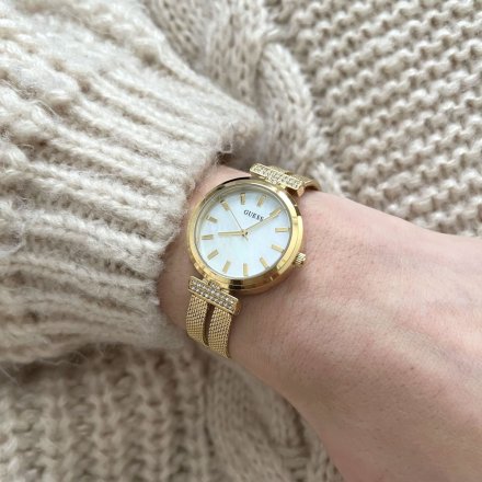Złoty elegancki zegarek Guess Array z bransoletką GW0471L2